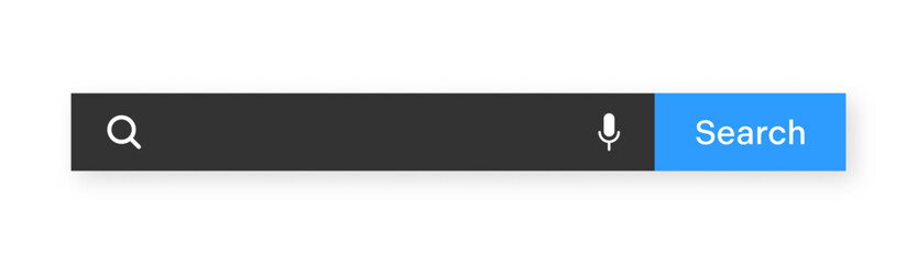 Search bar template. Internet browser engine with search box, address bar and text field. UI design, website interface element with web icons and push button. Dark mode. Vector illustration