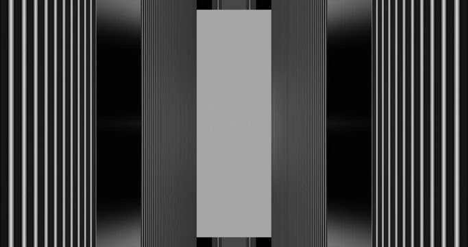 3d render with a gray rectangle in the center and vertical stripes on the sides