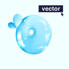 O letter pure water logo in realistic 3D and cartoon balloon style.