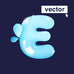 E letter pure water logo in realistic 3D and cartoon balloon style.