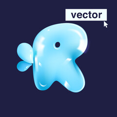 R letter pure water logo in realistic 3D and cartoon balloon style.