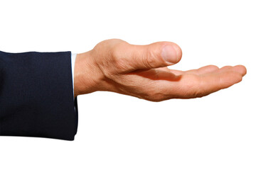 
Gesture series: businessman holds out his hand.
