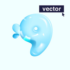 Number nine pure water logo in realistic 3D and cartoon balloon style. Glossy eco blue vector illustration.