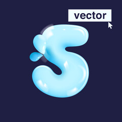 Number five pure water logo in realistic 3D and cartoon balloon style. Glossy eco blue vector illustration.