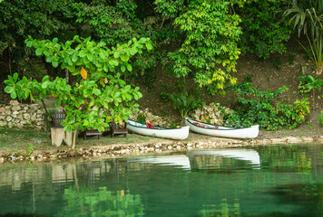 Canoes, Lake Peten Itza, El Remate, Petén, Guatemala