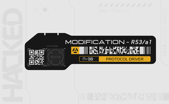 Cyberpunk decals set. Set of vector stickers and labels in futuristic style. Inscriptions and symbols.