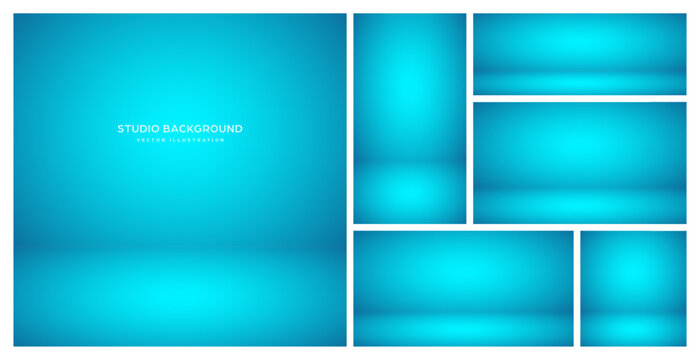 Empty blue studio abstract backgrounds with spotlight effect. Product showcase backdrop. Stage lighting. Vector illustration