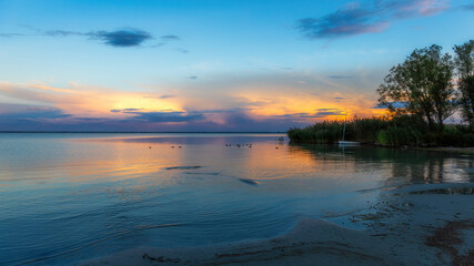 Fototapeta na wymiar Beautiful sunset over lake Balaton of Hungary