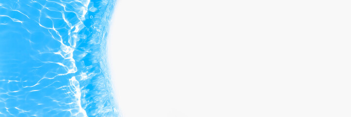 Transparent blue and white gradient Gel background or pattern with light blue lights. Gel blue background Virus protection or facial moisturizing cosmetics concept. Long banner with white copy space