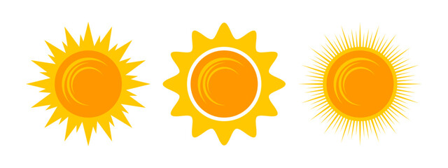 Yellow shining sun icons set