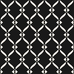 Fototapeta premium Vector seamless pattern. Abstract monochrome graphic background with wavy lines, curved shapes. Simple texture of mesh, lace, lattice, grid, weaving, net. Black and white repeat decorative design
