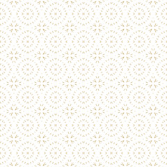 Vector ornamental seamless pattern in traditional oriental style. Golden abstract mosaic background texture with lines, stars, floral shapes. Gold and white minimal ornament. Elegant repeat geo design