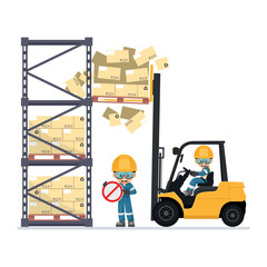Do not go under the forks. Safety in handling a fork lift truck. Security First. Accident prevention at work. Industrial Safety and Occupational Health © Ipajoel