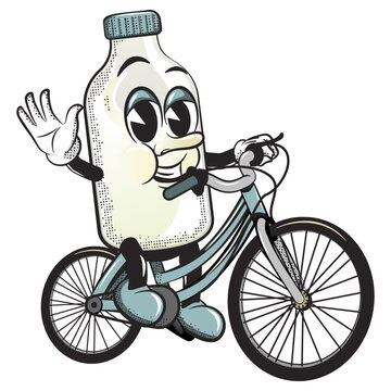 cartoon character vector illustration of a cycling milk bottle