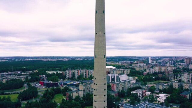 Aerial view from bottom to the very top of the TV tower in Vilnius