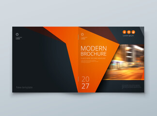 Square Brochure template layout design. Corporate business annual report, catalog, magazine mockup. Layout with modern orange elements and photo. Creative poster, booklet, flyer or banner concept