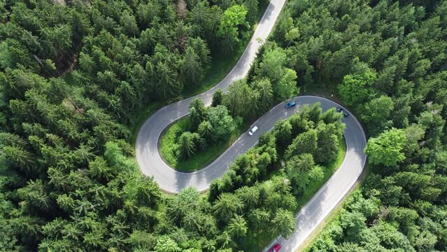Asphalt winding road footage from above