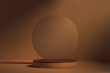 Minimal dark orange podium stage mockup for product showcase background. Geometric pedestal or podium for stand display. Empty product backdrop. 3d render illustration