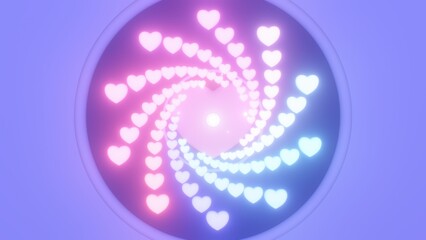 Flying Through Center of Giant Heart Shapes Neon Lights Love Tunnel - Abstract Background Texture