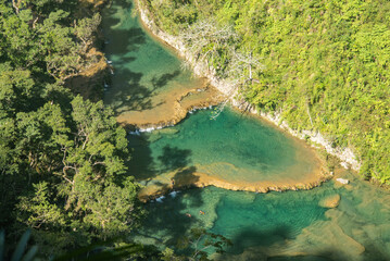 The amazing turquoise pools of Semuc Champey, Rio Cabohon, Lanquin, Alta Verapaz, Guatemala