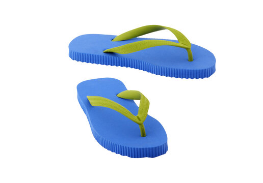 Comfortable flipflops with wavy edge in blue green  isolated on transparency photo png file 