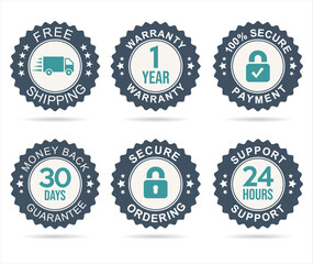 Shopping badge of free shipping warranty money back and satisfaction 