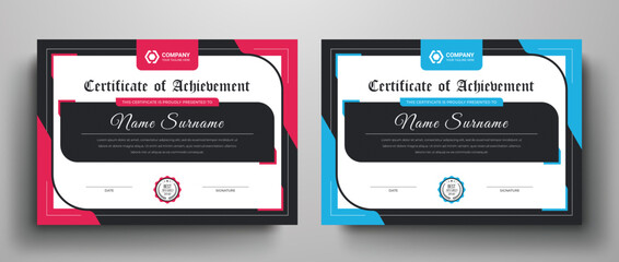 Red and blue color variation certificate of achievement template
