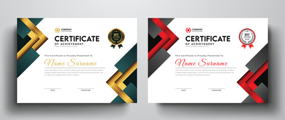 Abstract golden green certificate of achievement template I Clean and simple professional certificate design with red black color - obrazy, fototapety, plakaty