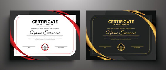 Golden black luxury certificate design for multipurpose I Red color elegant certificate of achievement template - obrazy, fototapety, plakaty