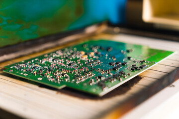 Reflow soldering furnace used on mounted PCB printed circuit board. Assembling electrical...