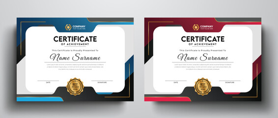 Modern and creative certificate design for corporate best award I Blue and red color variation certificate template - obrazy, fototapety, plakaty