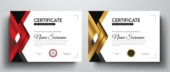 Elegant golden black color certificate template with award badge I Red color modern certificate template for multipurpose