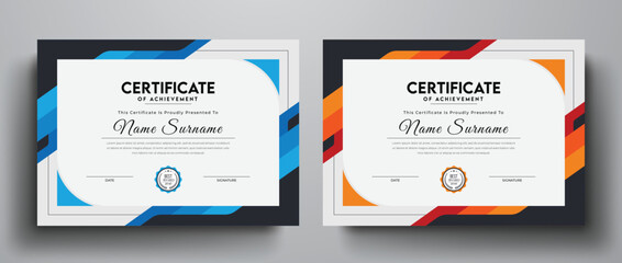 Professional corporate certificate template with award badge - obrazy, fototapety, plakaty
