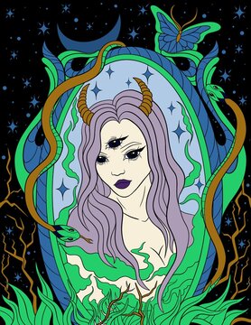 Halloween coloring girl scary
