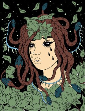 Halloween coloring girl in the forest scary