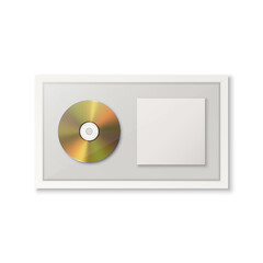 Realistic Vector 3d Yellow Golden CD, Packaging, Cover with White Frame Isolated on White Background. Single Album Compact Disc Award, Limited Edition. Design Template