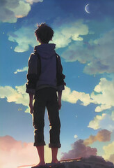 a guy on the top of mountain