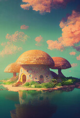 mushroom house in the autumn forest