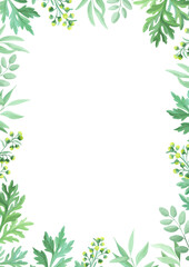 Green leaves frame template. Floral border with place for text. Sagebrush and wild herbs design. Vector illustration.