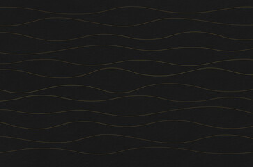 Graceful Japanese paper texture for background. Black Japanese "Washi" paper texture with elegant gold wavy line pattern.