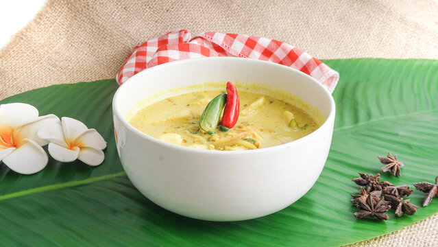 soto ayam Indonesian traditional dish, close up view, selective focus
