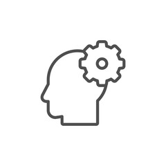 In the picture, the icon of a person who thinks about the situation, makes a decision, dreams, brainstorming. Icon for project, business.