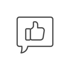 Likes with comment icon line symbol. Premium quality isolated feedback element in trendy style. Bubble speech talk with thumb up line icon. Testimonials and customer relationship management concept.