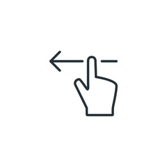 Touchscreen gesture line icon. Slide left arrow sign. Swipe action symbol. Quality design element. Linear style touchscreen gesture icon. Editable stroke. swipe to left icon , slide to left icon