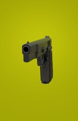 3d illustration ,gun ,on a yellow background 3d rendering.