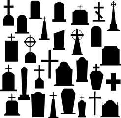 Set of 30 vector graves. Halloween set
