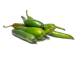 Fresh green chili peppers. Spicy vegetable isolate. Peppers on a white background. Ingredient for...