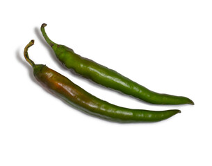 Fresh green chili peppers. Spicy vegetable isolate. Peppers on a white background. Ingredient for...