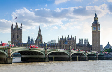 Fototapeta premium Westminster palace with the tower bell called Big Ben, in a sunny day.