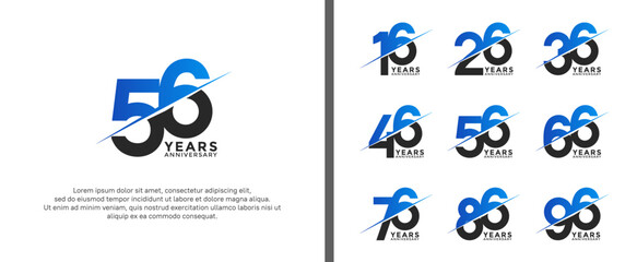 set of anniversary logotype black and blue color on white background for celebration moment